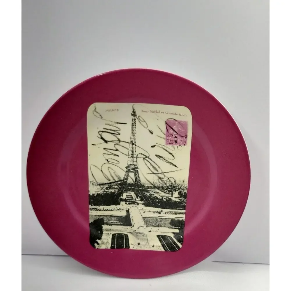 Rosanna Paris Eiffel Tower Plates Set of 3 Pink Green Decorative Dessert Plates